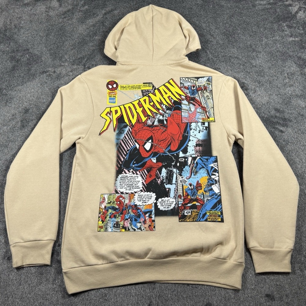 Marvel Spiderman Venom Comic‎ Page Graphic Print Tan Hoodie Size Small NWOT